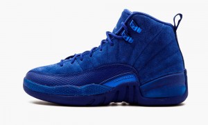 Nike Air Jordan 12 Retro BG Skor Barn Mörkkungsblått Blå Vita Metal | 490-WZRSAK