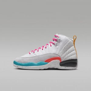 Nike Air Jordan 12 Retro Skor Barn Vita Rosa | 302-SEMKLY