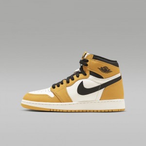 Nike Air Jordan 1 High OG Skor Barn Gula Vita | 065-DUXFZM