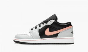 Nike Air Jordan 1 Low 'Black grey pink' Skor Barn Svarta Korall Grå | 069-OLMEQV