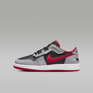 Nike Air Jordan 1 Low FlyEase Skor Barn Svarta Grå Vita Röda | 615-BMAUQK