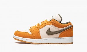 Nike Air Jordan 1 Low SE GS 'Light Curry' Skor Barn Vita Olivgröna Mörkgula | 951-AZGJWL