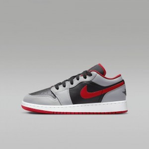 Nike Air Jordan 1 Low Skor Barn Grå Svarta Röda | 652-WJZQCS