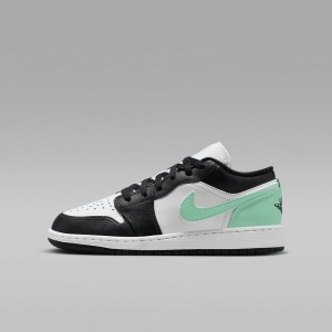 Nike Air Jordan 1 Low Skor Barn Svarta Vita Gröna | 342-RTYOFM