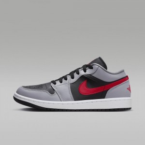 Nike Air Jordan 1 Low Skor Dam Grå Svarta Vita Röda | 152-ZVSDAF