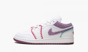 Nike Air Jordan 1 Low 'White Light Bordeuax' Skor Barn Vita Rosa | 829-ZDJCQA