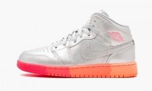 Nike Air Jordan 1 MID (GS) 'Sunrise / Metallic Silver' Skor Barn Metal Silver Rosa | 607-BYUESA