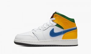 Nike Air Jordan 1 MID (GS) 'Three Peat' Skor Barn Vita Gröna Gula | 391-JPBRFD