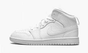 Nike Air Jordan 1 MID PS 'Triple White' Skor Barn Vita | 821-QYWIVU