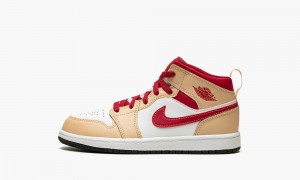 Nike Air Jordan 1 MID PS 'White Onyx / Light Curry' Skor Barn Vita Svarta Mörkgula Vita | 624-AJPYTC