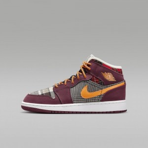 Nike Air Jordan 1 MID SE Skor Barn Vinröda | 825-DLHTMU