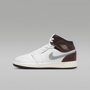 Nike Air Jordan 1 MID SE Skor Barn Vita Choklad | 367-ARFQDT