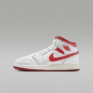 Nike Air Jordan 1 MID SE Skor Barn Vita Röda | 430-DOAKTB