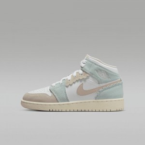 Nike Air Jordan 1 MID SE Skor Barn Vita Ljusblå | 753-AUOZXL