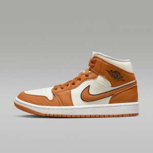 Nike Air Jordan 1 MID SE Skor Dam Bruna Vita | 971-KFVNJB