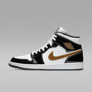 Nike Air Jordan 1 MID SE Skor Dam Svarta Vita Guld | 567-ZBEPKD