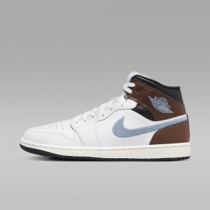 Nike Air Jordan 1 MID SE Skor Herr Vita Svarta Blå Grå | 728-CUBJZR