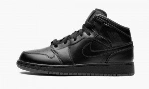 Nike Air Jordan 1 Mid BG 'Triple Black' Skor Barn Svarta Mörkgrå | 829-PQSMBG