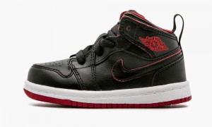 Nike Air Jordan 1 Mid BT Skor Barn Svarta Vita Röda | 897-SJWHNX