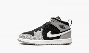 Nike Air Jordan 1 Mid 'Elephant Print' Skor Barn Svarta Vita Ljusgrå | 789-FMXQYW