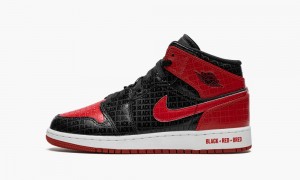 Nike Air Jordan 1 Mid GS 'Bred Text' Skor Barn Svarta Röda Vita | 807-MFITSU