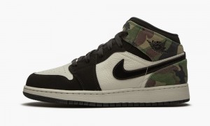 Nike Air Jordan 1 Mid GS 'Camo' Skor Barn Ljusbeige Svarta | 639-AMUCDL