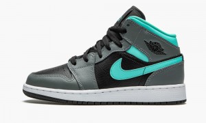 Nike Air Jordan 1 Mid GS 'Grey / Aqua' Skor Barn Svarta Gröna Grå | 478-BWHGMQ