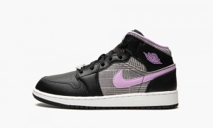 Nike Air Jordan 1 Mid GS 'Houndstooth' Skor Barn Svarta Lila Vita Metal | 653-ZVQLTB