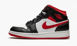 Nike Air Jordan 1 Mid GS 'Metallic Red' Skor Barn Vita Röda Svarta | 716-WLAJIE