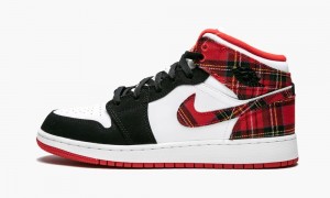 Nike Air Jordan 1 Mid (GS) 'Plaid' Skor Barn Röda Svarta Vita | 376-PGMYEC