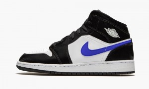 Nike Air Jordan 1 Mid GS 'Racer Blue' Skor Barn Svarta Blå Vita | 361-LFRWGM