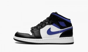 Nike Air Jordan 1 Mid GS 'Racer Blue / Black / White' Skor Barn Vita Blå Svarta | 260-ROKCGA