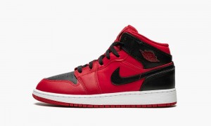 Nike Air Jordan 1 Mid GS 'Reverse Bred' Skor Barn Röda Svarta Vita | 019-VSWAGT