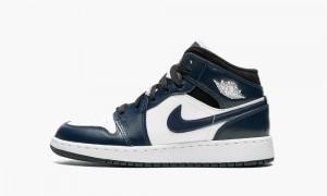 Nike Air Jordan 1 Mid GS Skor Barn Marinblå Vita Svarta | 872-AGSQVO