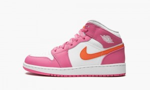 Nike Air Jordan 1 Mid (GS) Skor Barn Orange Vita | 713-DXBMFQ