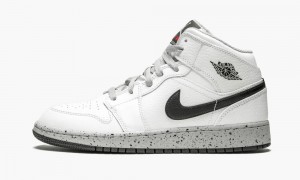 Nike Air Jordan 1 Mid (GS) Skor Barn Vita Svarta Grå | 328-WHRANF