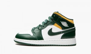 Nike Air Jordan 1 Mid GS 'Sonics' Skor Barn Gröna Vita | 705-ZMOXVQ