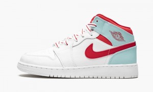 Nike Air Jordan 1 Mid (GS) 'Topaz Mist' Skor Barn Vita Röda | 470-GKQBHV