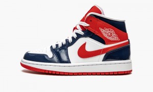 Nike Air Jordan 1 Mid 'Lack Läder Navy / White / Red' Skor Dam Marinblå Röda Vita | 407-IBEVUN