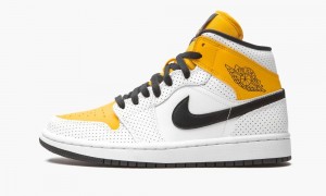 Nike Air Jordan 1 Mid 'Perforated' Skor Dam Vita Svarta Guld | 528-FKNAVR