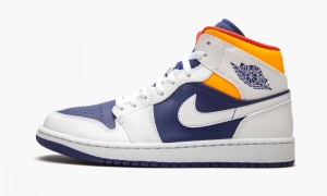 Nike Air Jordan 1 Mid 'Royal Blue / Laser Orange' Skor Herr Vita Orange | 352-RQBWEY