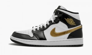 Nike Air Jordan 1 Mid SE 'Black Gold Lack Läder' Skor Herr Svarta Metal Guld Vita | 517-SPFXMG