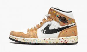 Nike Air Jordan 1 Mid SE 'Brushstroke' Skor Herr Vita Röda Bruna | 346-ULHMOB