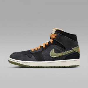 Nike Air Jordan 1 Mid SE Craft Skor Dam Mörkgrå Svarta Blå Ljusolivgröna | 840-CSPOFZ