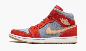 Nike Air Jordan 1 Mid SE 'Denim Red Mocka' Skor Herr Röda Vita | 618-CKMPNS