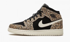 Nike Air Jordan 1 Mid SE (GS) 'Cheetah' Skor Barn Svarta Vita | 148-NAXTYI