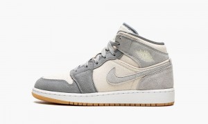 Nike Air Jordan 1 Mid SE GS 'Coconut Milk / Particle Grey' Skor Barn Grå | 159-BZCRVT