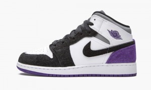 Nike Air Jordan 1 Mid SE GS 'Court Purple Mocka' Skor Barn Vita Lila Svarta | 538-BVUCIK