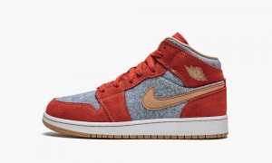 Nike Air Jordan 1 Mid SE GS 'Denim / Red Mocka' Skor Barn Röda Vita | 658-KRLONU