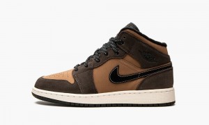 Nike Air Jordan 1 Mid SE GS 'Earth Tone' Skor Barn Mörkchoklad Röda | 708-AOKVDZ